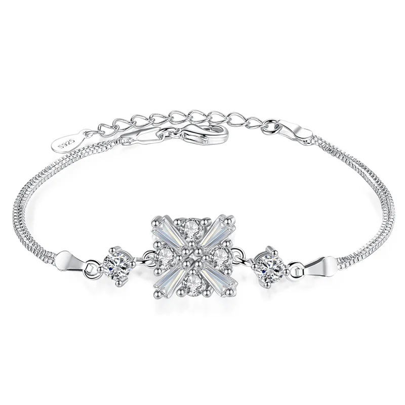 

100% 925 sterling silver fashion square design shiny zircon bracelets for women wholesale jewelry birthday gift drop shipping