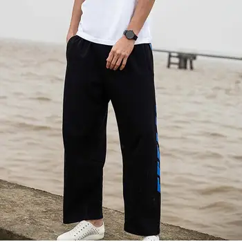 

Mark Fairwhale 2019 men straight pants loose elastic waist letter printed pocket mid waist knitted trousers 718123011010