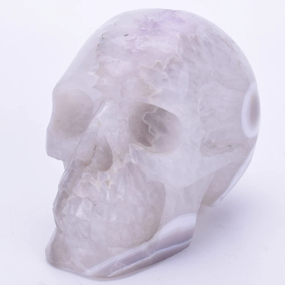

4.4 ''Natural Agate Geode Hand Carved Realistic Crystal Skull Figurine Crystal Healing Stone Carving Home Decor Art Collection