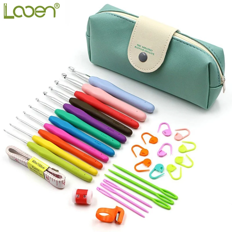 

Looen Brand 30 pcs Crochet Hooks Yarn Knitting Needles Sewing Tools Set 11 Crochet Hooks 2~ 8 mm with Comfort Soft Rubber Grip