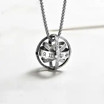 

2Color Creative Astronomical Ball Necklace Armillary Sphere Necklace Men Couple Gold Pendant 12 Constellation and 8 Planet Totem