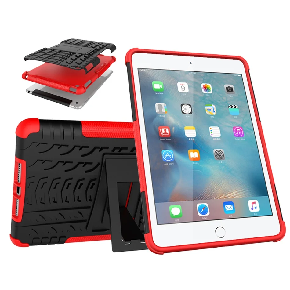 

Hybrid Armor Tablet Case for Apple iPad Mini 4 Kickstand Hard Back Cover with Flexible TPU Plastic Silicone Skin Jelly Case