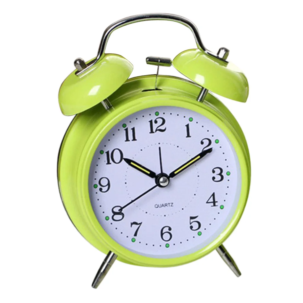 Twin Bell Alarm Clock Dial, Luminous, Battery Operated Loud Alarm Clock Green/Black/Pink/Blue