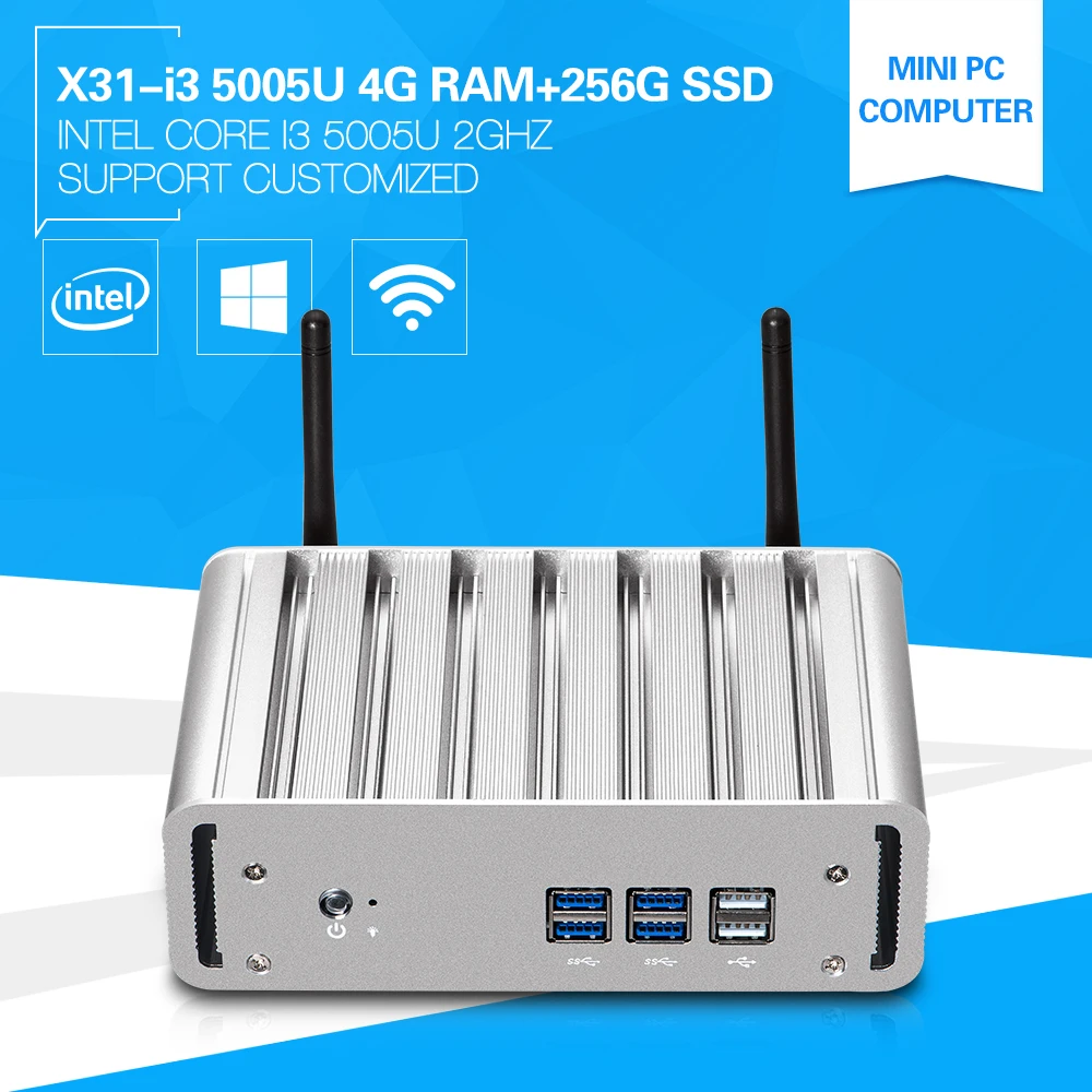 Hot one sale Thin Client Core i3 5005U Dual Core Mini PCs with Windows 8 4G Ram 256G Msata School Using Fanless 2*USB3.0 Port