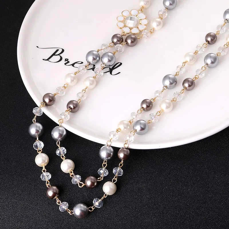 Яркие ожерелья с искусственным жемчугом, двухслойные бусы с кубическим цирконием, Дизайнерские Длинные ожерелья для женщин, элегантный стиль
