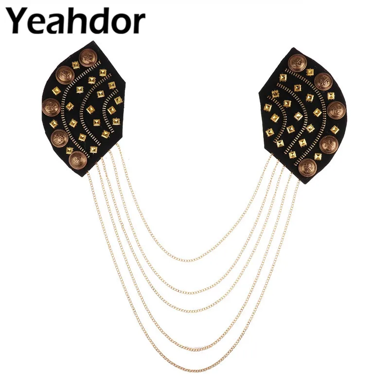 

Mens Fashion Punk Tassel Chain Epaulet Shoulder Boards Badge Shoulder Brooches Uniform Costume Accessories Clothes Boutonnieres