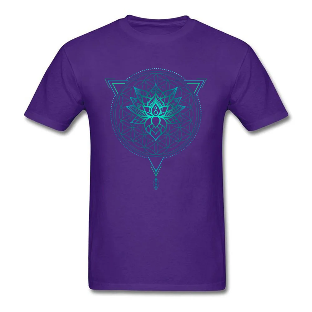 Classic Round Neck Tshirts April FOOL DAY T Shirt Short Sleeve New Coming Pure Cotton Crazy T Shirt Casual Mens Lotus Flower of Life Mandala in Geometric Triangle purple