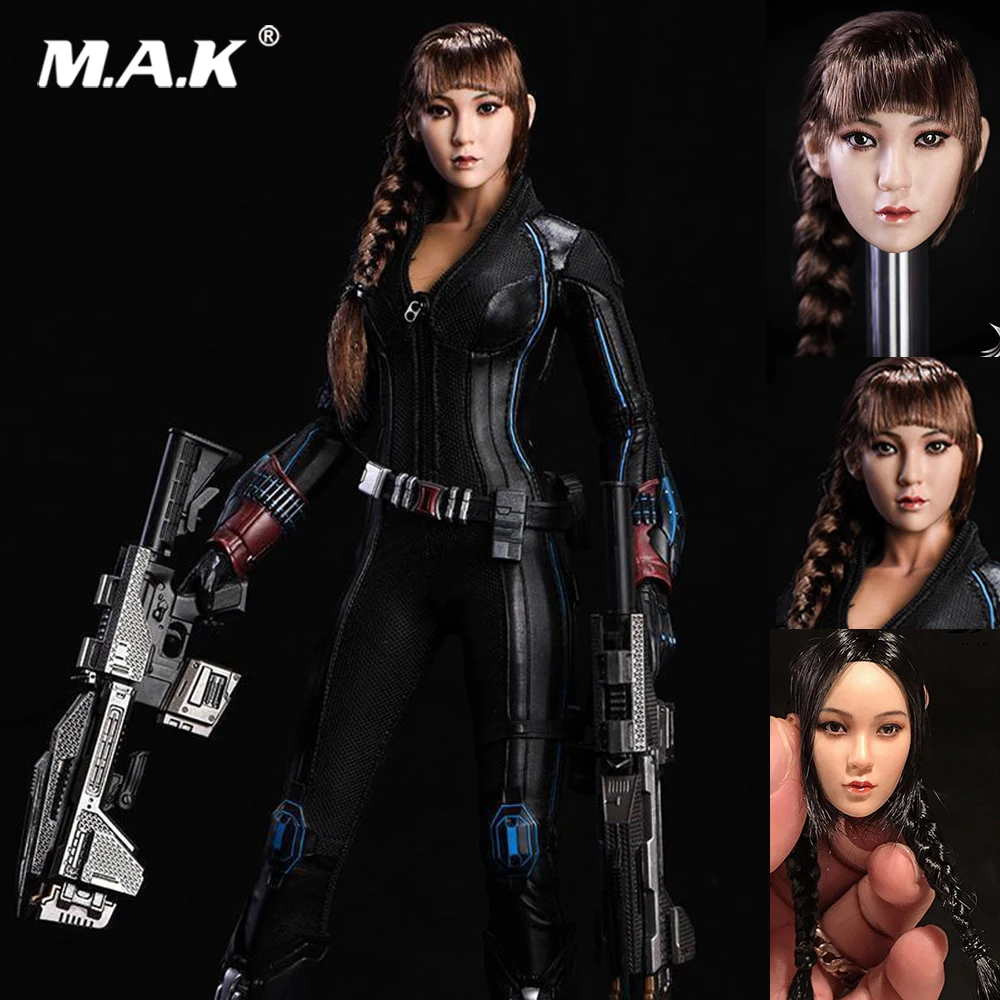 

DIY 1/6 Head Sculpt Suntan/pale Asian female Head Sculpt Model With Braid for pichen body firgure