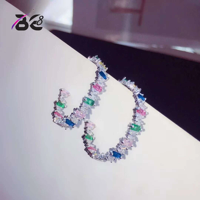 

Be 8 2018 Multicolour Color Big Hoop Earrings Paved Luxury AAA CZ Fashion Women Round Loop Earrings boucle d'oreille femme E668