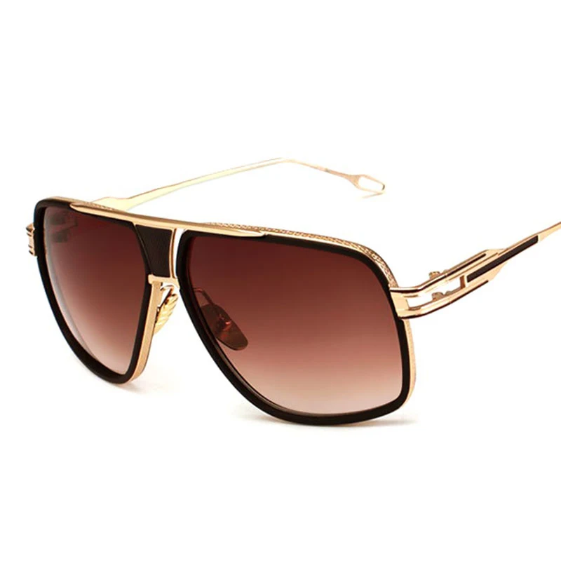 

Oversized Men Sunglasses Brand Designer Women Flat Top Sun Glasses Square 18 K Gold Male Mirror High Quality Five Style Female