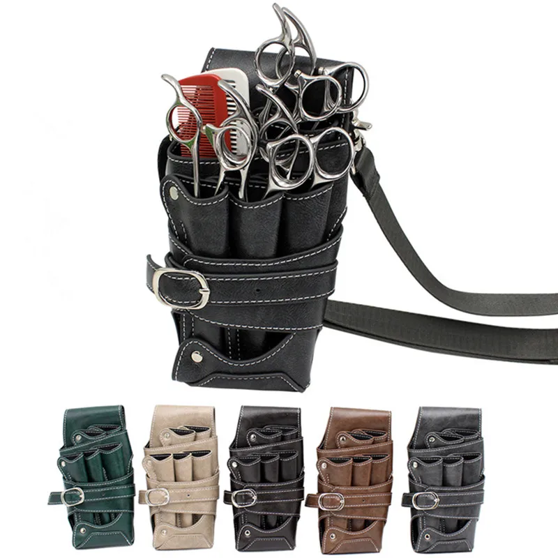 Black Brown Gray PU Barber Scissor Shear Organizer Hairdresser Holster
