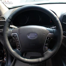 Shining wheat Hand stitched Black Leather Steering Wheel Cover for Hyundai Santa Fe 2006 2012
