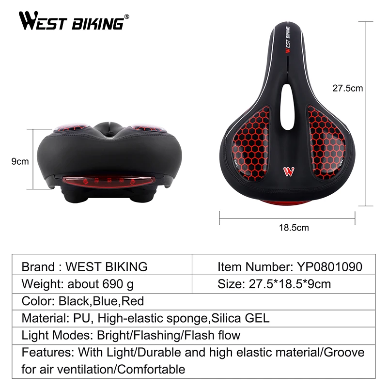 WEST BIKING Велосипедное гелевое седло женское сиденье из силикагеля велосипедное с