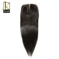 Lace Closure Remy Brazilian Straight Human Hair Closure 4 x 4 Middle Part 1 Bundle Pre Plucked With Baby Hair Bleached Knots JK