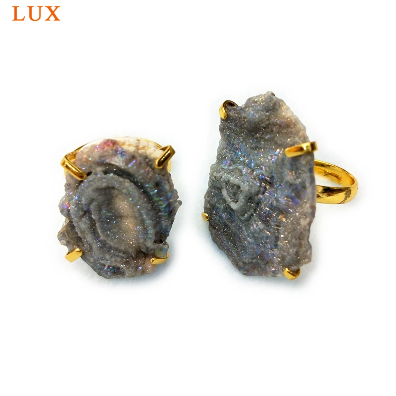 Сверкающее кольцо Geode Galaxy Druzy блестящие серебряные кольца 18kindom с золотым