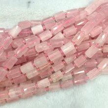 Натурального розовый кристалл розовый кварц граненый отрезок руки бусы в виде трубок колонка в виде бочки бусы 15"