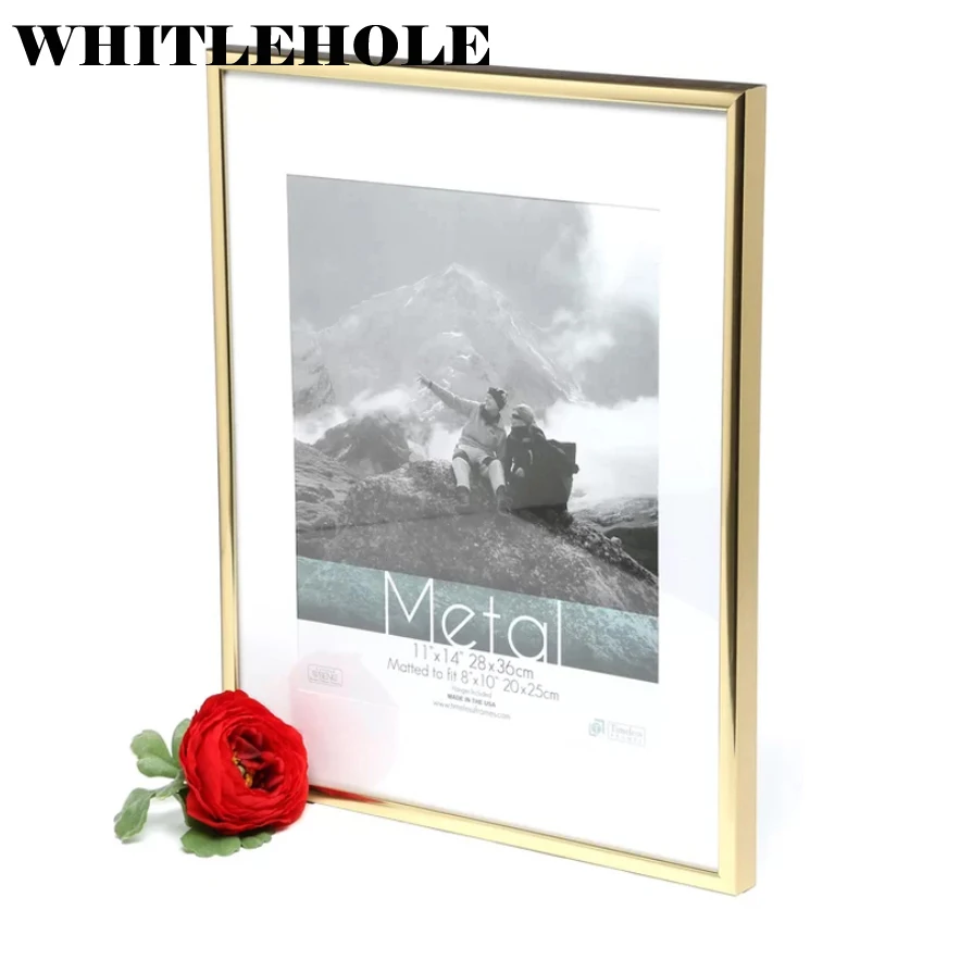 Picture Frame Metal Golden Photo Frame Classic Minimalist Desktop Decor 9x13 13x18 21x30cm Pleixglass Inside Certificate photo frame
