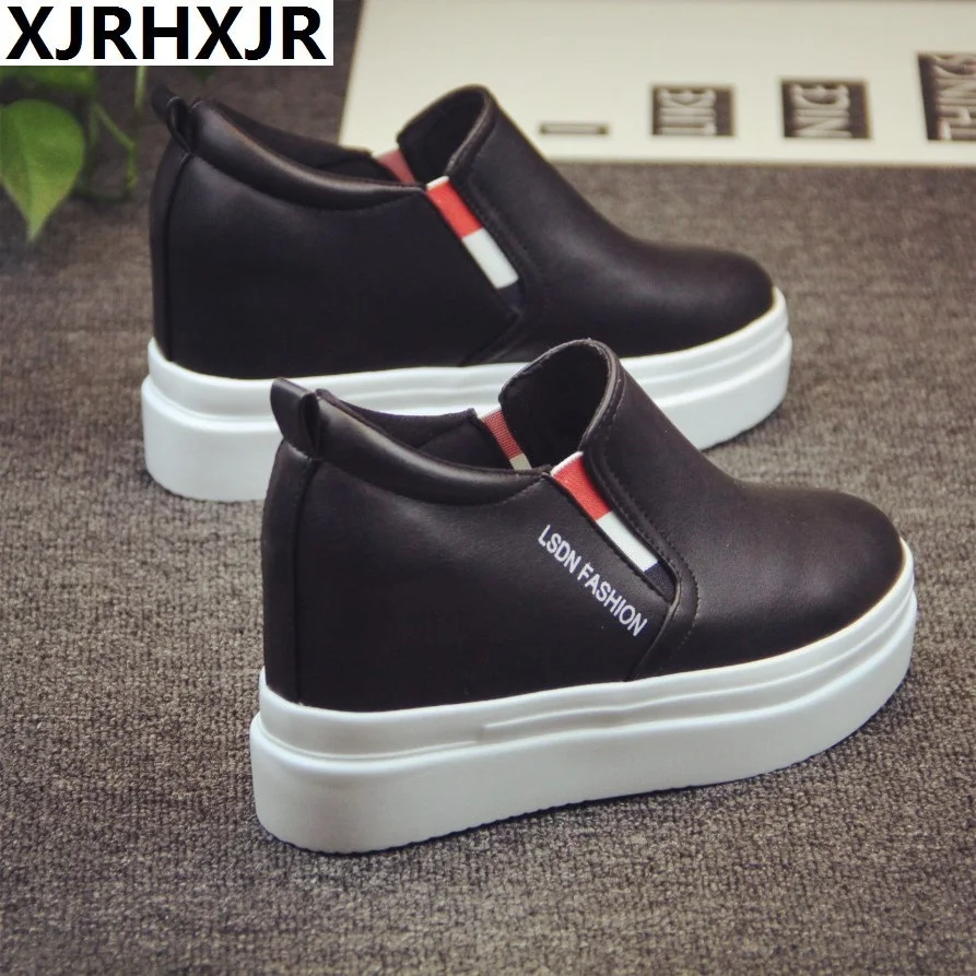 

8CM Shoes Woman 2019 new arrival breathable women sneakers fashion PU leather waterproof wedges platform shoe tenis feminino