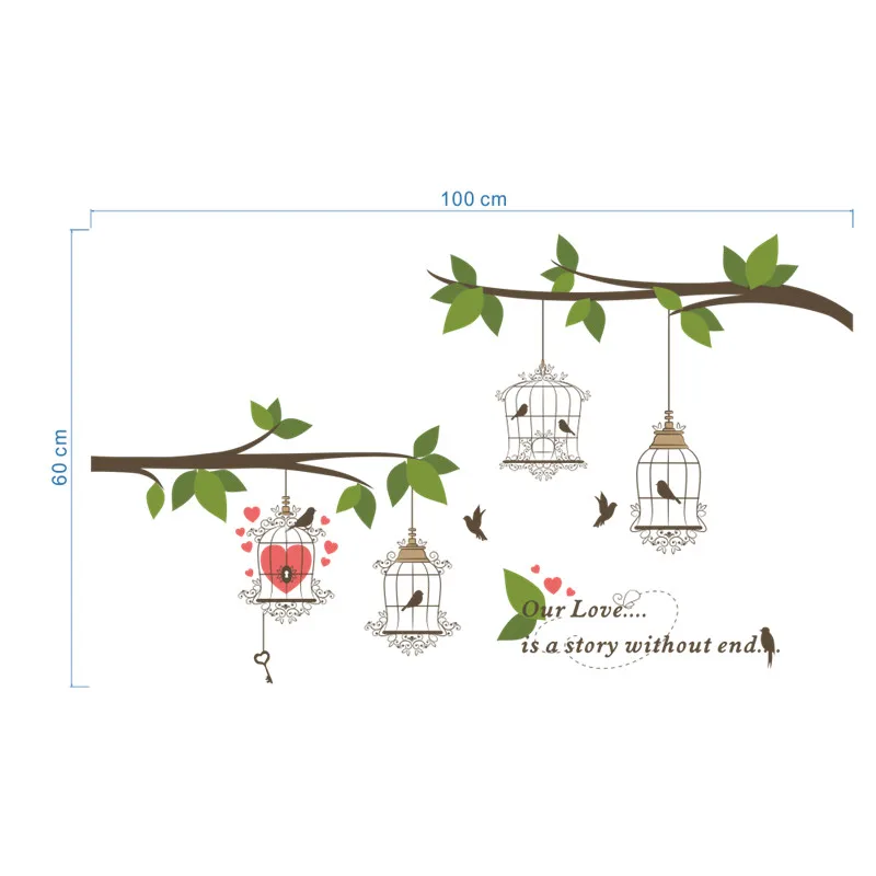 Большие птицы птичья клетка ветка дерева Цветок Цветочные наклейки на стену домашний декор ТВ фон гостиная спальня Фреска плакат