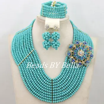 

Gorgeous New 2017 On Sale Blue Beads Indian Bridal Jewelry Set Nigerian Beads Wedding Jewelry Set Fashion Free Shipping ABY485