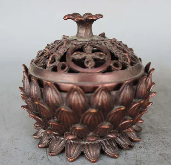 

Tibetan Red copper Vishva-vajra Lotus Flower Incense Burner Censer