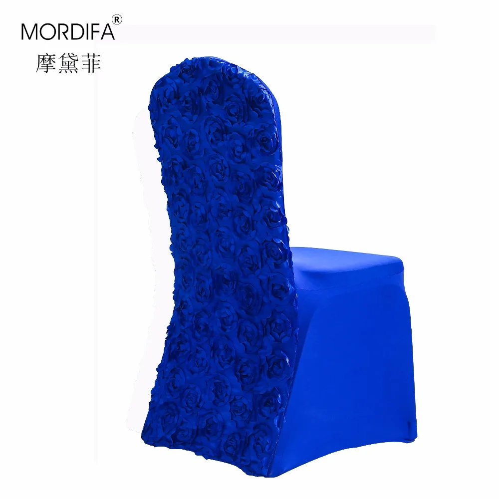 Украшенные цветами chaircovers стрейч розетка вышивка Необычные Royal Blue Обеденный