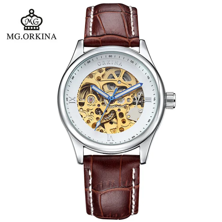 2016 HOT ORKINA Brand Belt Automatic Mechanical Watch Keel Hollow Fashion Business Watch Waterproof luxury watch