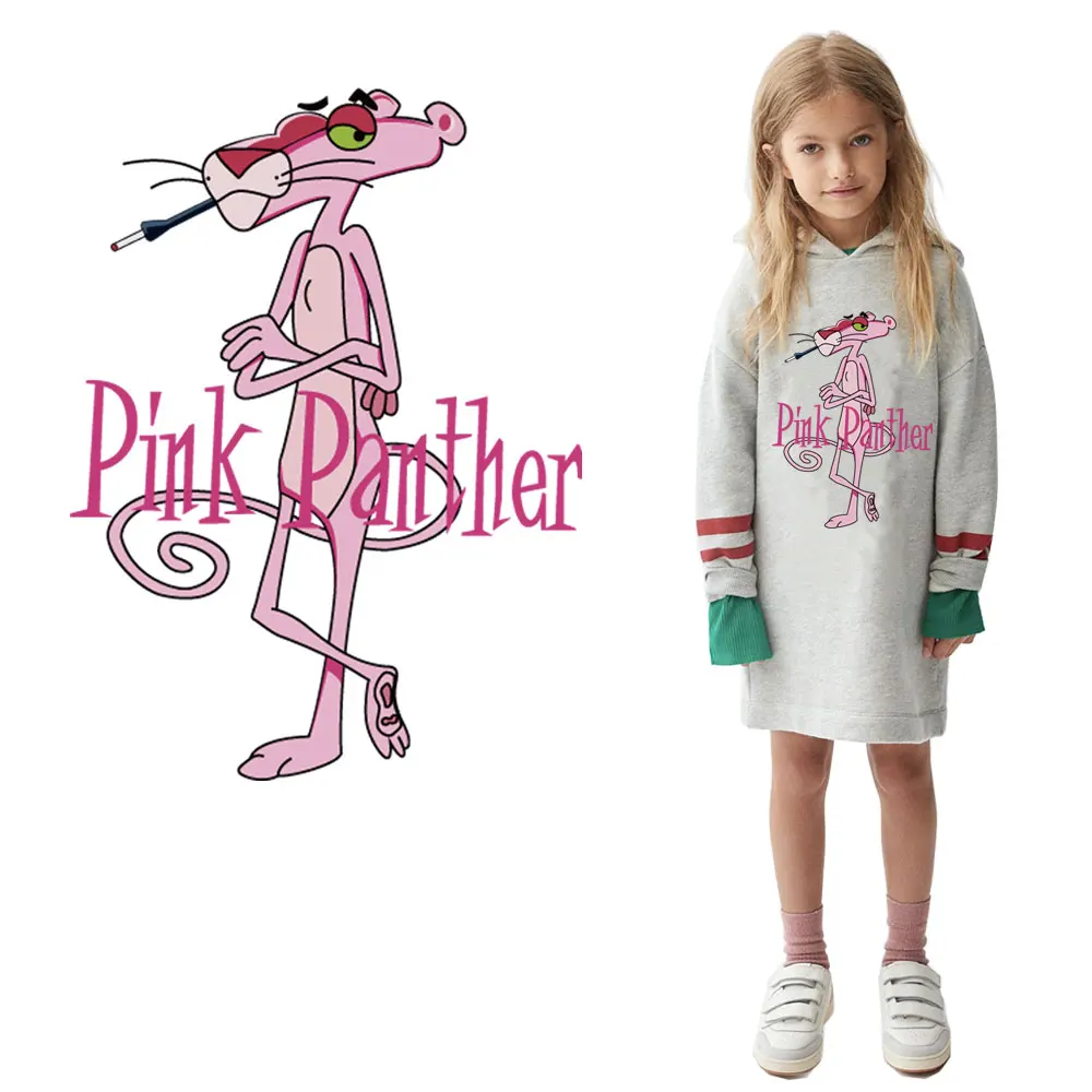 

Korean cute cartoon Pink Panther iron on transfer for clothes backpack diy washable iron patches on clothes Sticker Anime gifts