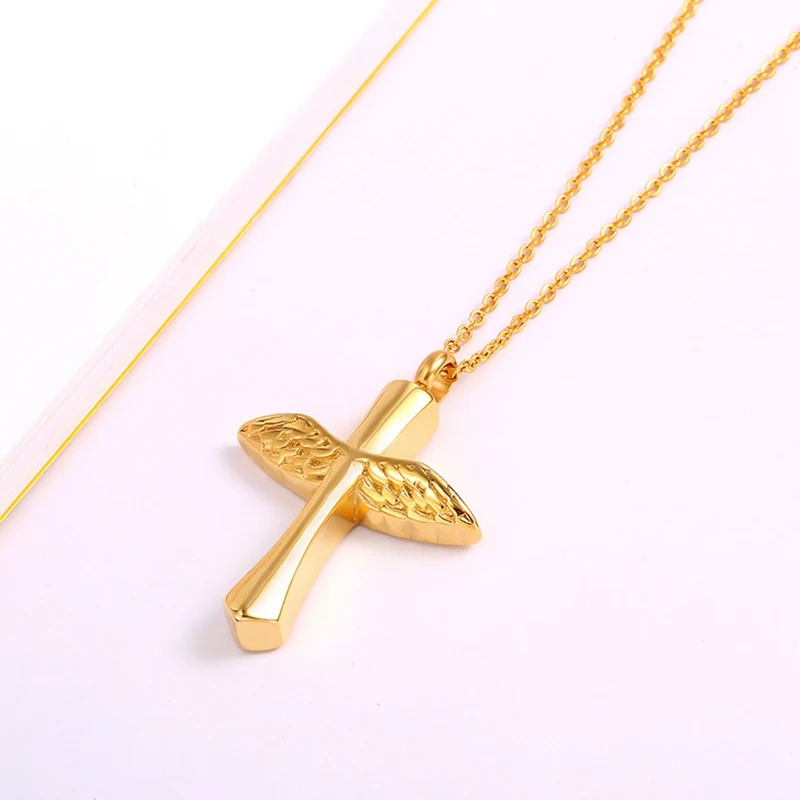 Ангел крылья крест памятный сувенир, мемориальная урна ожерелье для праха любимого человека, Мини крест крыло украшение медальон для праха