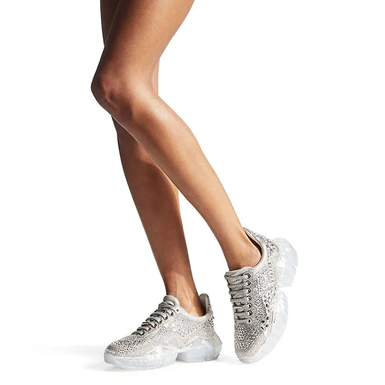 Pour as Lacets Femmes Argent Chaussures Shimmer As Or En Décontracté De À Talons Véritable Picture Épais Cristal Top Dames Course Low Picture Baskets Cuir Sneakers F1TlcKJ