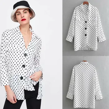 

New Women's Fashion Irregular Loose Thin Dot Pocket Lapel Long-sleeved Shirt Womens Blouse Fashion Women's Blouses 2019