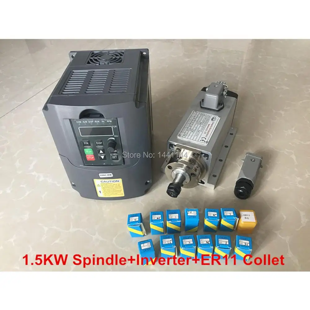 

1.5KW Air Cooled Spindle Motor CNC Machine Tool Spindle + 220V/1.5KW Inverter VDF+1set Er11 Collet