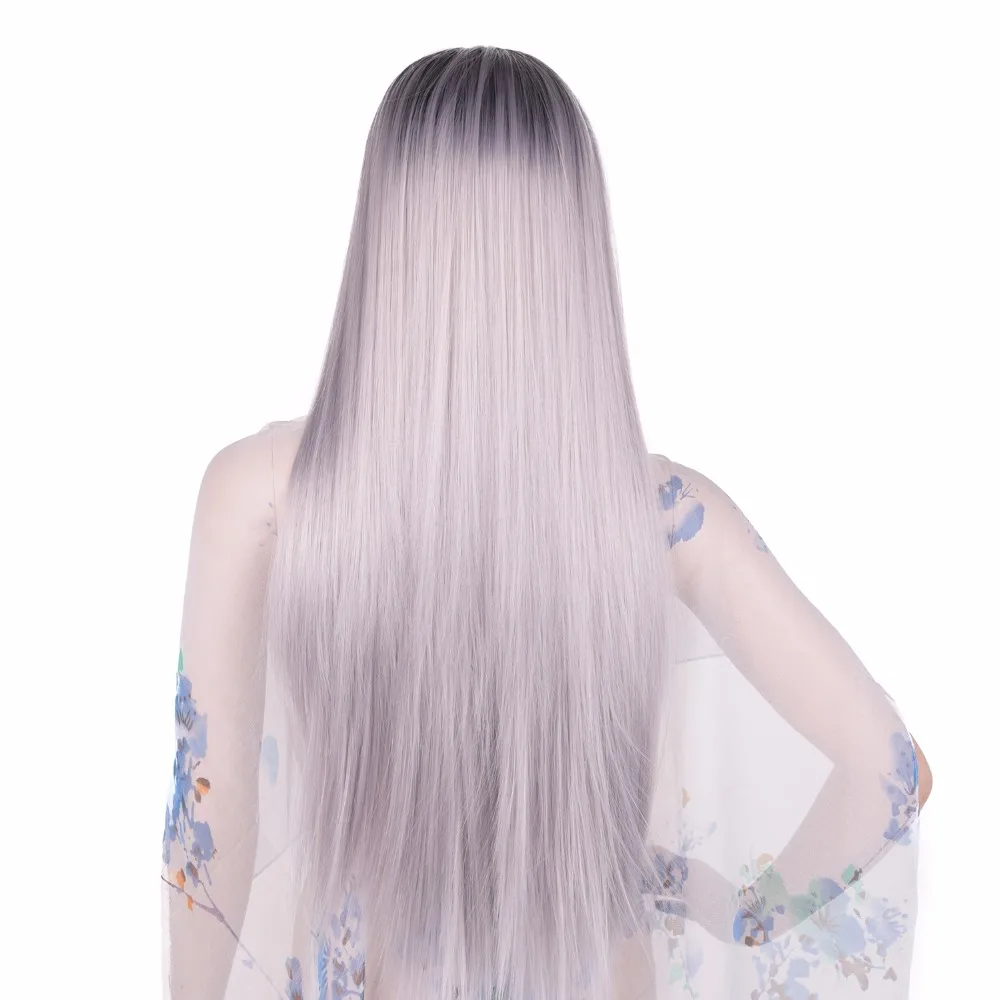 

Chorliss Women Wigs 24"Long Straight Ombre Wigs Synthetic Wigs For Black Women High Temperature Fiber Machine Made Grey Pink