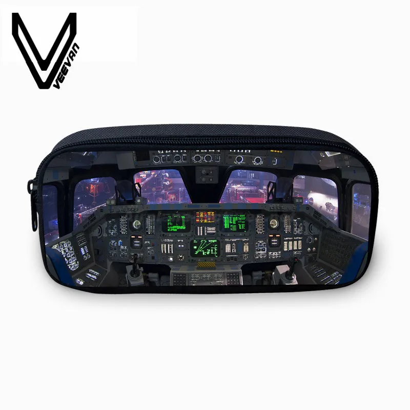 

VEEVANV Aircraft Module Pattern Pen Purse Fashion Printing Wallet Large Men's Pencil Case Kid Casual School Student Bag Children