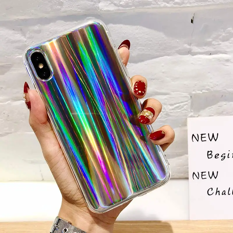 

Fashion Gradient Rainbow Laser Phone Case For iPhone 6S Case iPhone 7 Soft TPU back Cover For iPhone XS Max XR X 6 6S 7 Plus