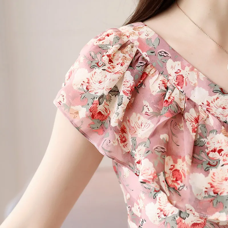 Модные летние блузки женские рубашки плюс размер Цветочные Топы женские шифоновые блузки с коротким рукавом женские плиссированные топы