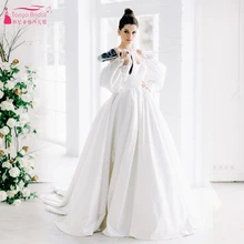 Изысканные драматические свадебные платья с длинными рукавами из сатина трапециевидные Свадебные платья уникальной формы Noivas ZW193