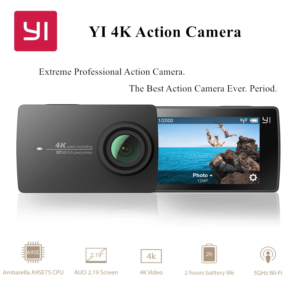 YI 4K Action Camera 2 International Edition Ambarella A9SE Cortex-A9 ARM 12MP CMOS 2.19" 155 Degree EIS LDC WIFI