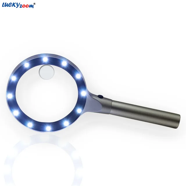 Handheld 12 LED Aluminium Optical Glasses Magnifier 10X Portable