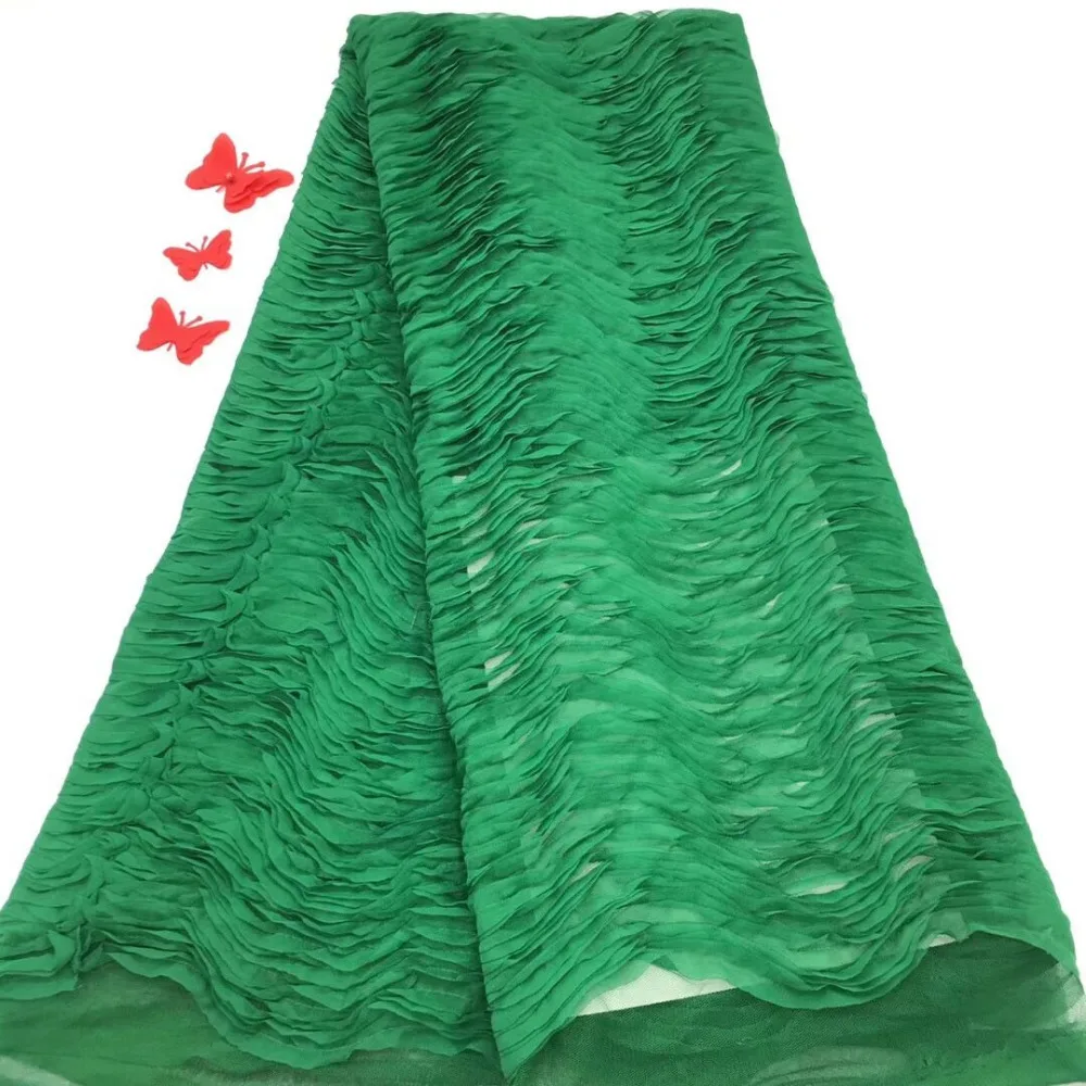 

Green colour african net lace fabric for haute couture dress Embroidery French tulle lace fabric