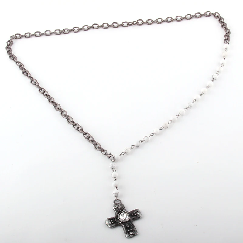 MOODPC богемные ювелирные изделия 6 мм Камень Четки Цепь и черная цепочка с пистолетом металлический крест кулон ожерелье s женское этническое ожерелье
