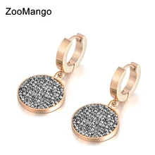 ZooMango, модные, черные, красные, стразы, круглые серьги для женщин, титановая сталь, розовое золото, серьги-кольца Brincos ZE18018