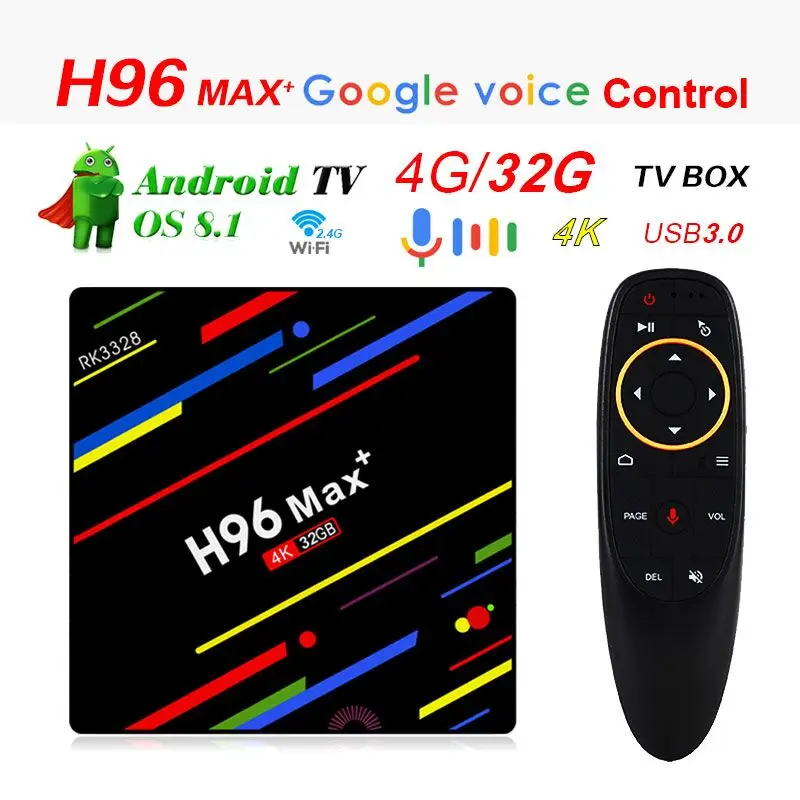 

H96 MAX plus Android 8.1 RK3328 Support Voice 4GB 32GB Quad-Core 64bit WiFi 2.4G wifi pk h96 max h2 with google voice control