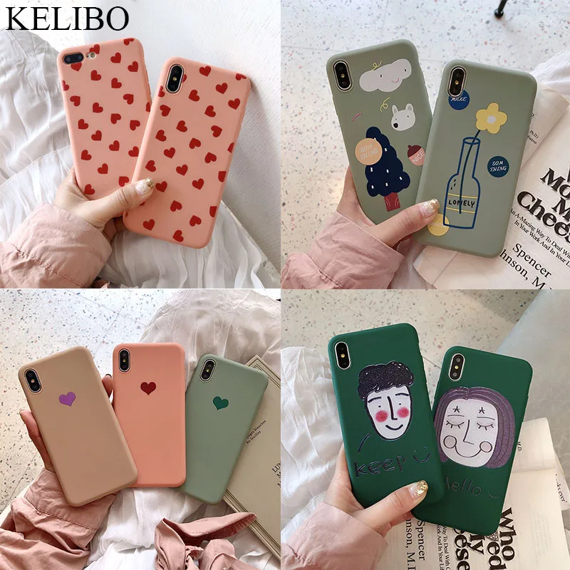 

Love Heart Pattern Phone Cases For Iphone 6 6S 7 8 Plus XS Max XR X Soft TPU Silicone Simple Candy Color Back Cover Coque Fundas