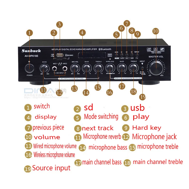 Bluetooth усилитель hifi/домашний усилитель высокой мощности бас профессиональный сценический динамик KTV AV-MP618BT/BT USB/FM Усилитель