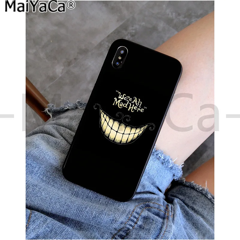 Черный чехол MaiYaCa Alice in Wonderland cat из ТПУ для iphone 11 pro X XS MAX 66S 7 7plus 8 8Plus 5s XR - Цвет: A6