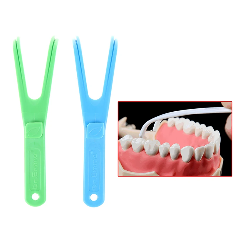 Green/Blue Y Shape Dental Flosser Holder Floss Interdental Cleaner Tooth picking device