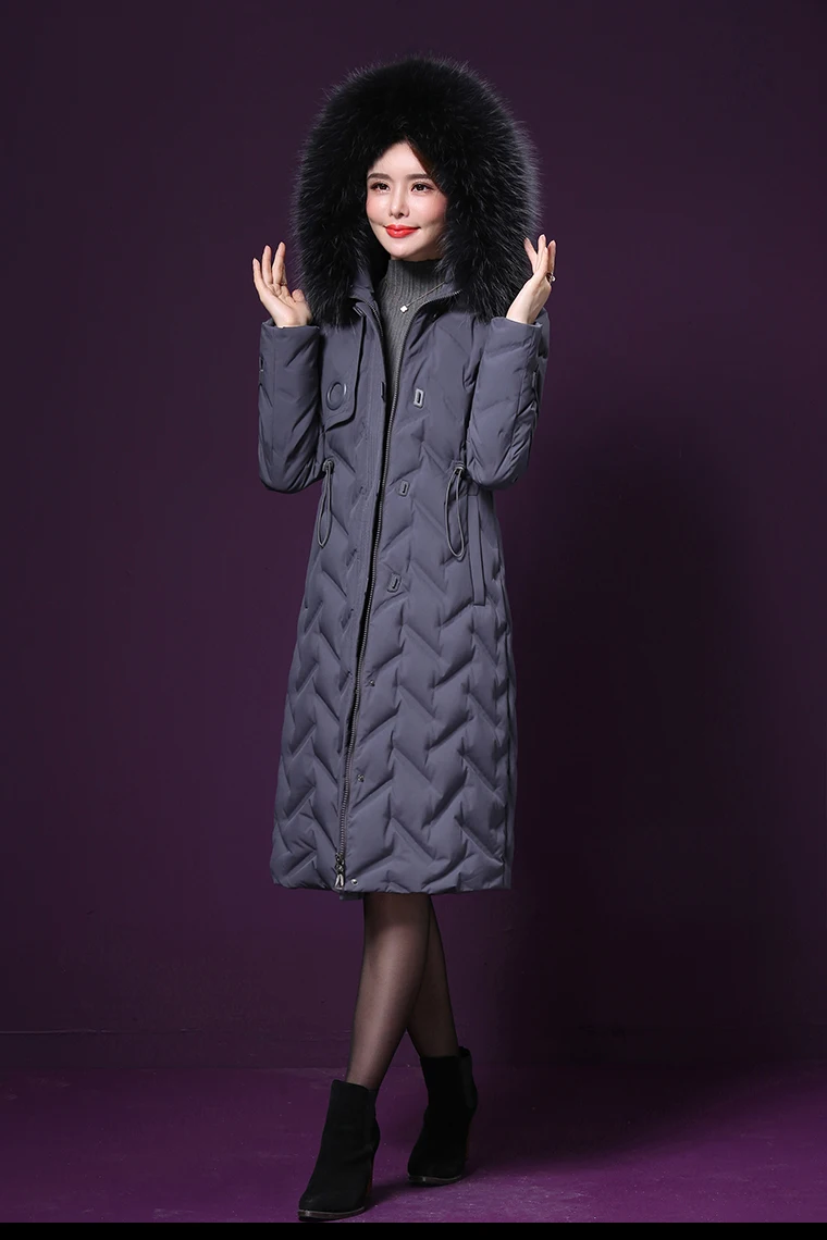 Зимнее Брендовое женское пуховое хлопковое пальто для женщин среднего возраста, модное Свободное длинное пальто с воротником из натурального меха, женское теплое толстое пальто с капюшоном