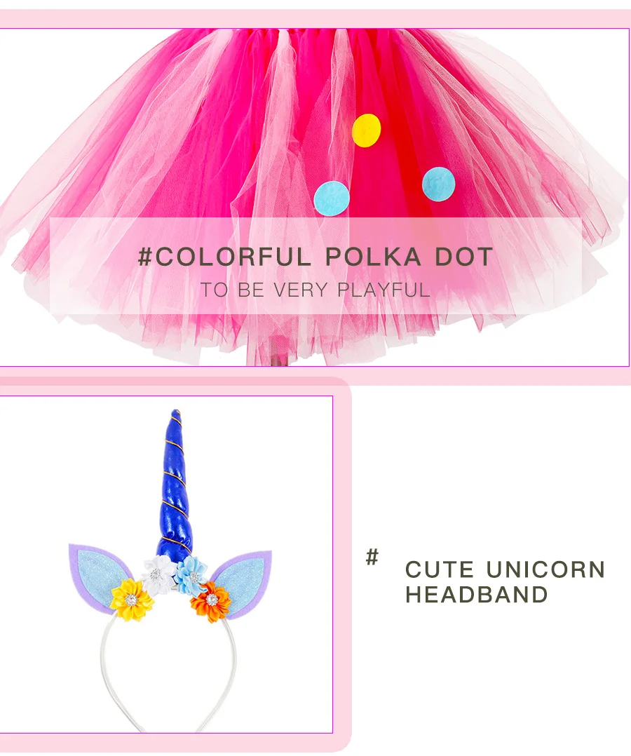 Handmade Horse Pattern Girls Tutu Dress for Halloween Dress Up Party Kids Rainbow Flower Dress with Unicorn Headband 2-12Y (3)
