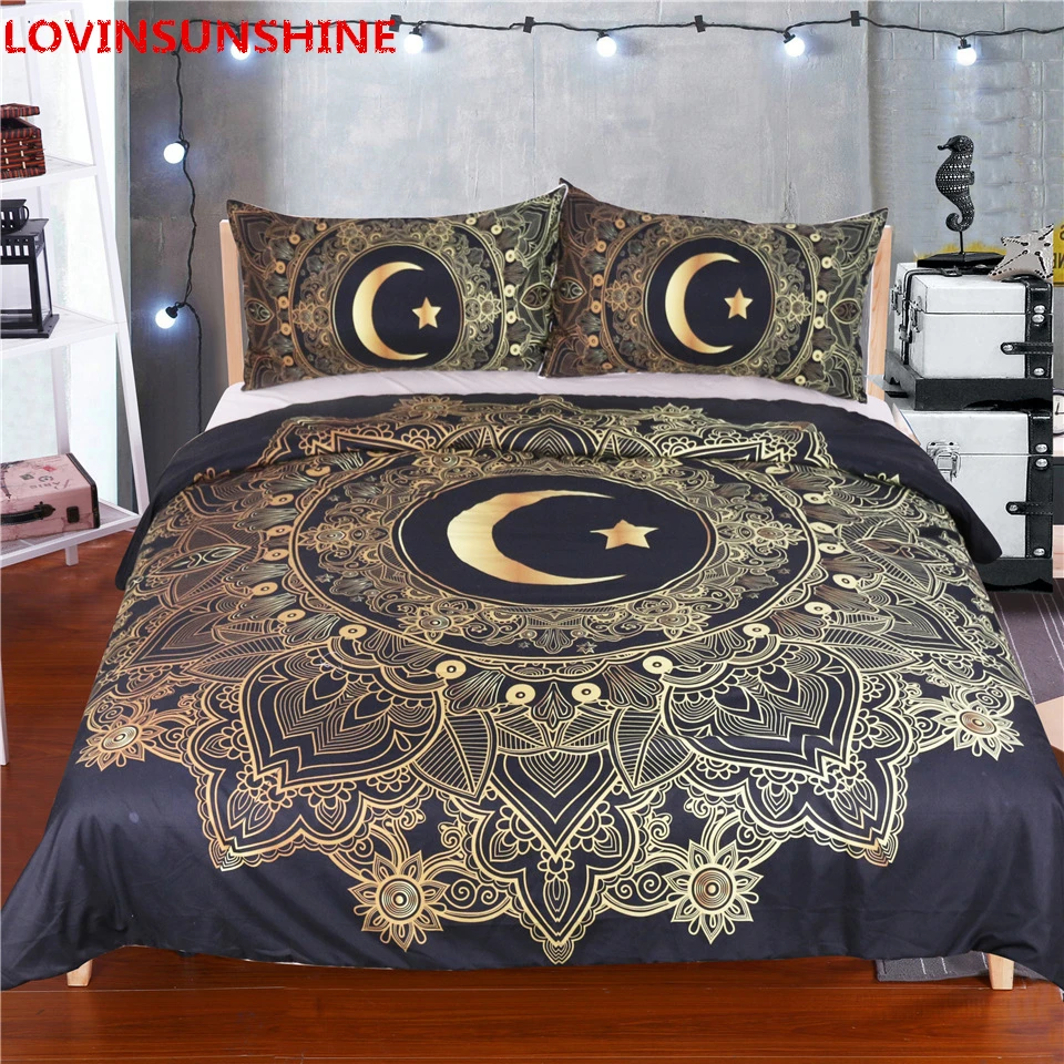 Combuy==>> LOVINSUNSHINE Golden Mandala Flowers Moon and Star Duvet